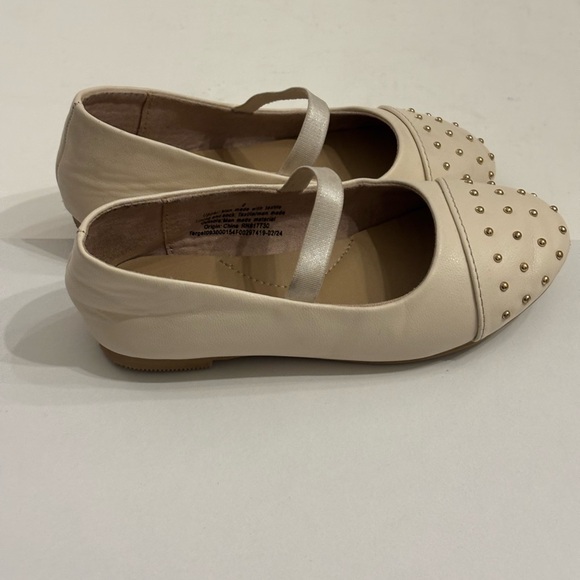 Girls Beige Mary Jane Studded Flats Size 9 - Picture 2 of 6